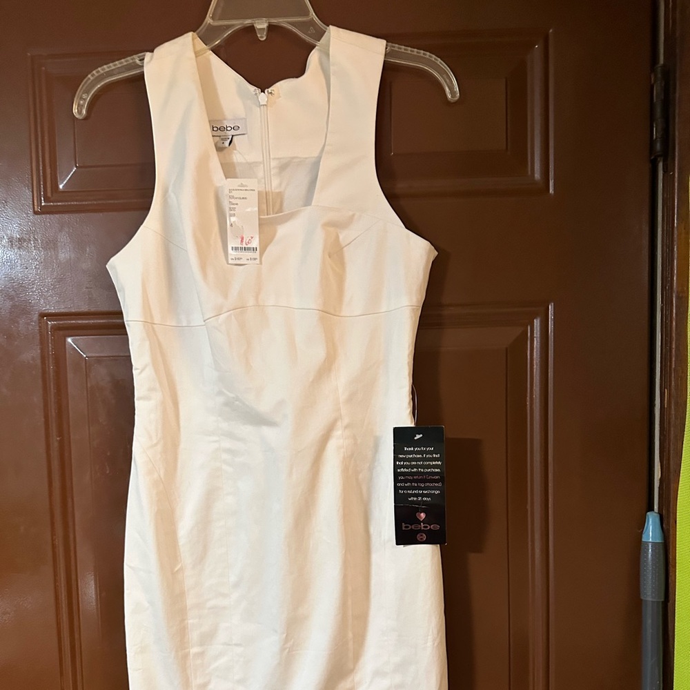NWT ! BeBe White Dress - size 4 bebe Sleeveless Asymmetrical Neckline Dress new